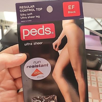 1 Pair Peds Regular Control Top Pantyhose Silky Soft Ultra Sheer Leg Sz EF Black